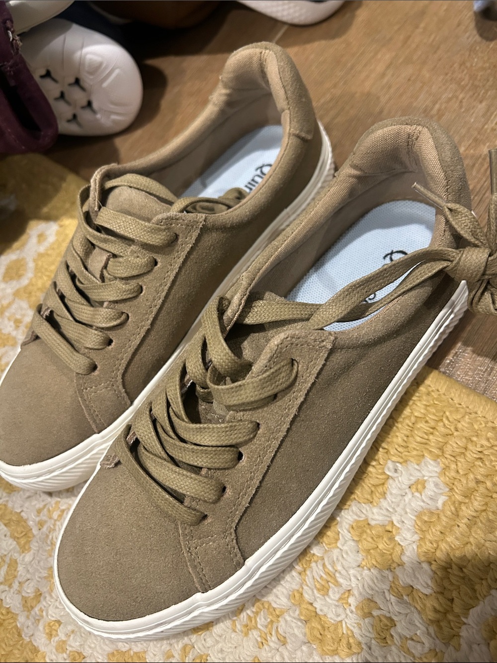 Casual Suede-Look Lace-Up Sneakers in Taupe